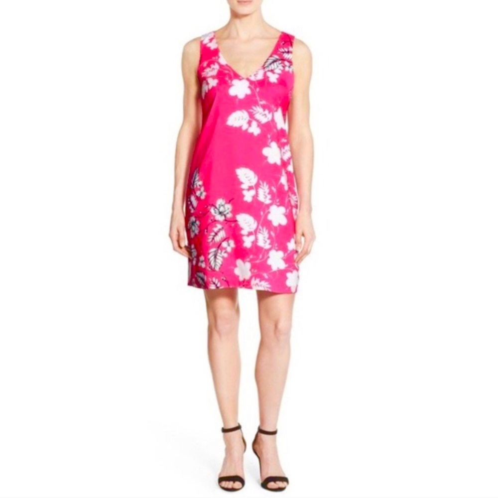 Vince Camuto Pink Floral V-neck Shift Dress Size 0